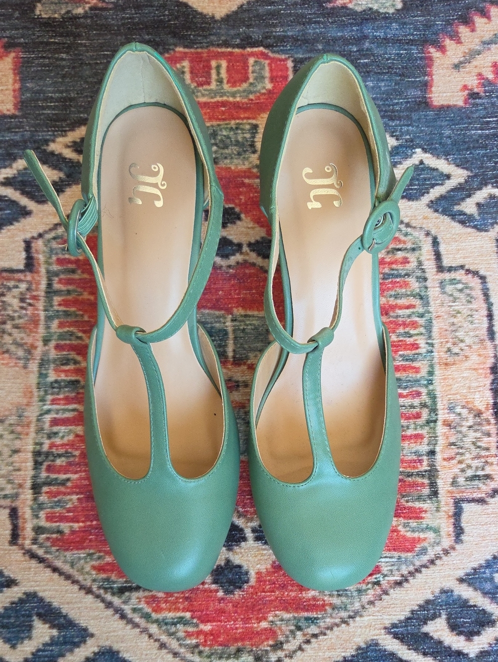 JG T-Strap Women's Pumps Jade Green